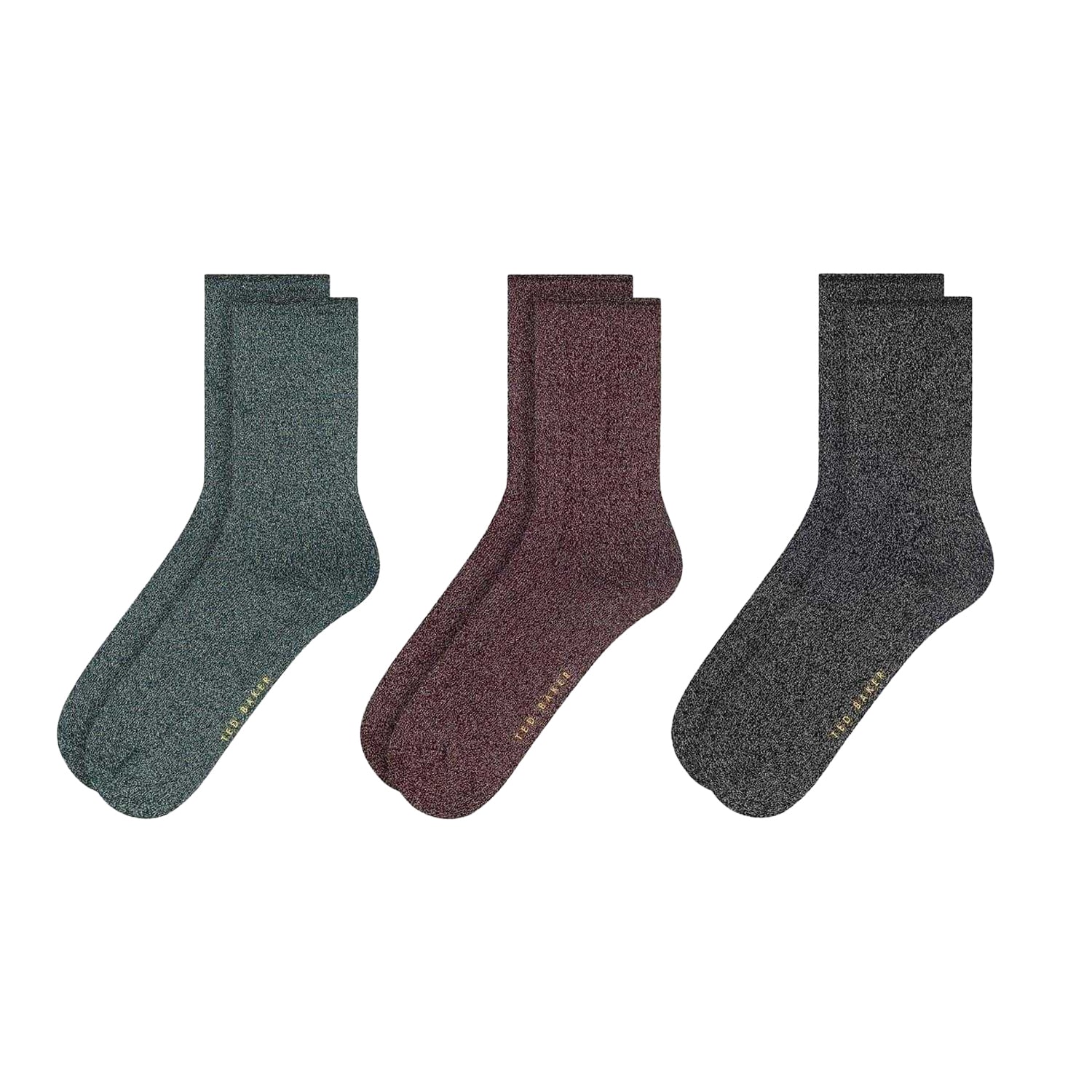 Green-Red-Black Marl - Front - Ted Baker Womens-Ladies Crew Socks (Pack of 3)