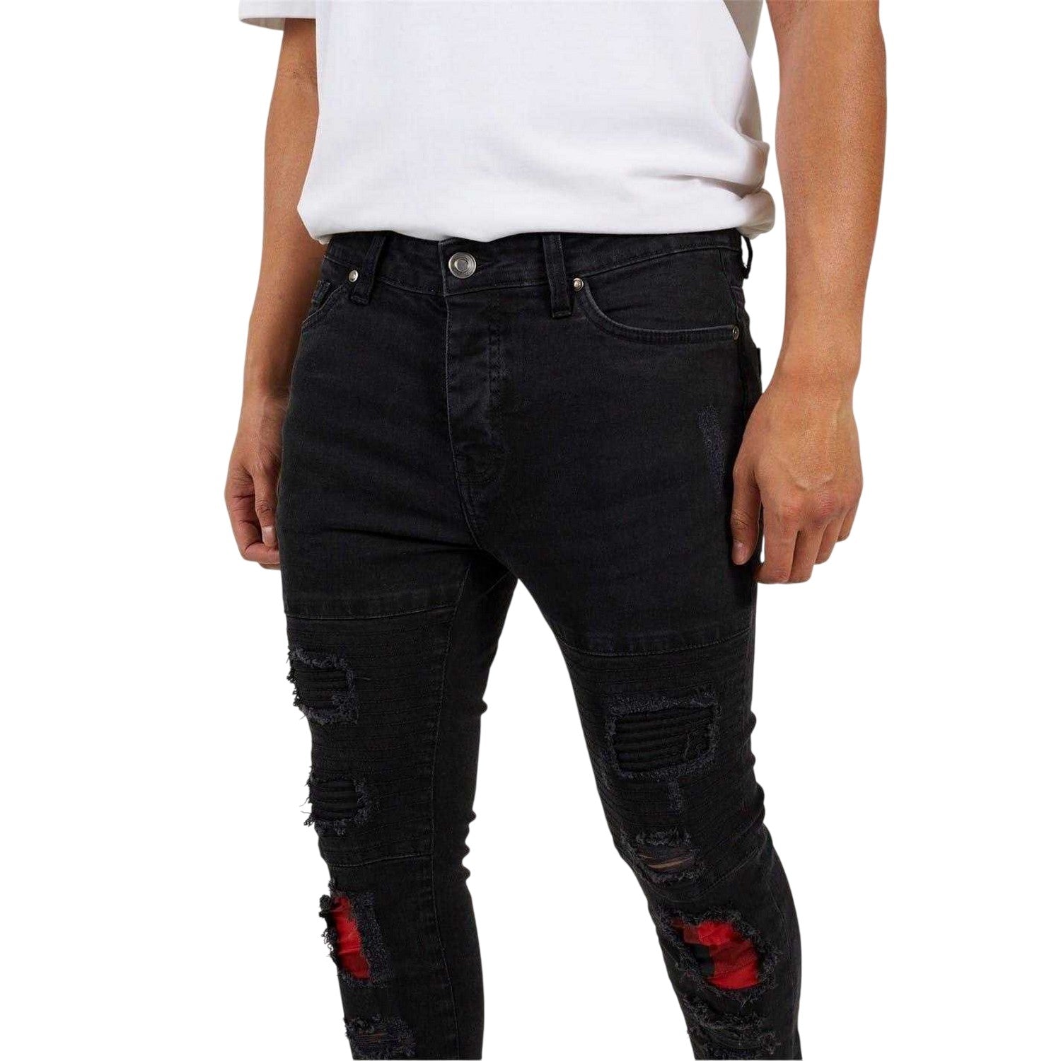 Charcoal Wash - Side - Brave Soul Mens Ripped Jeans
