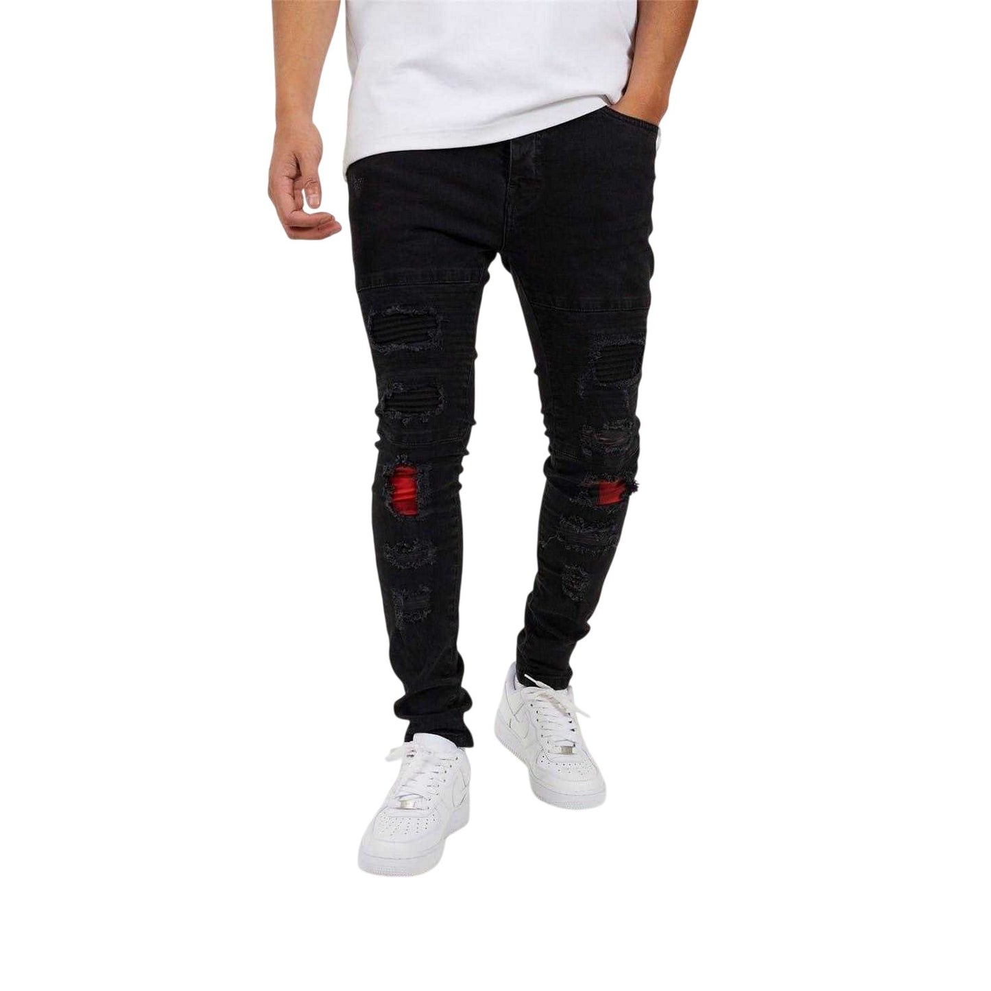 Charcoal Wash - Front - Brave Soul Mens Ripped Jeans