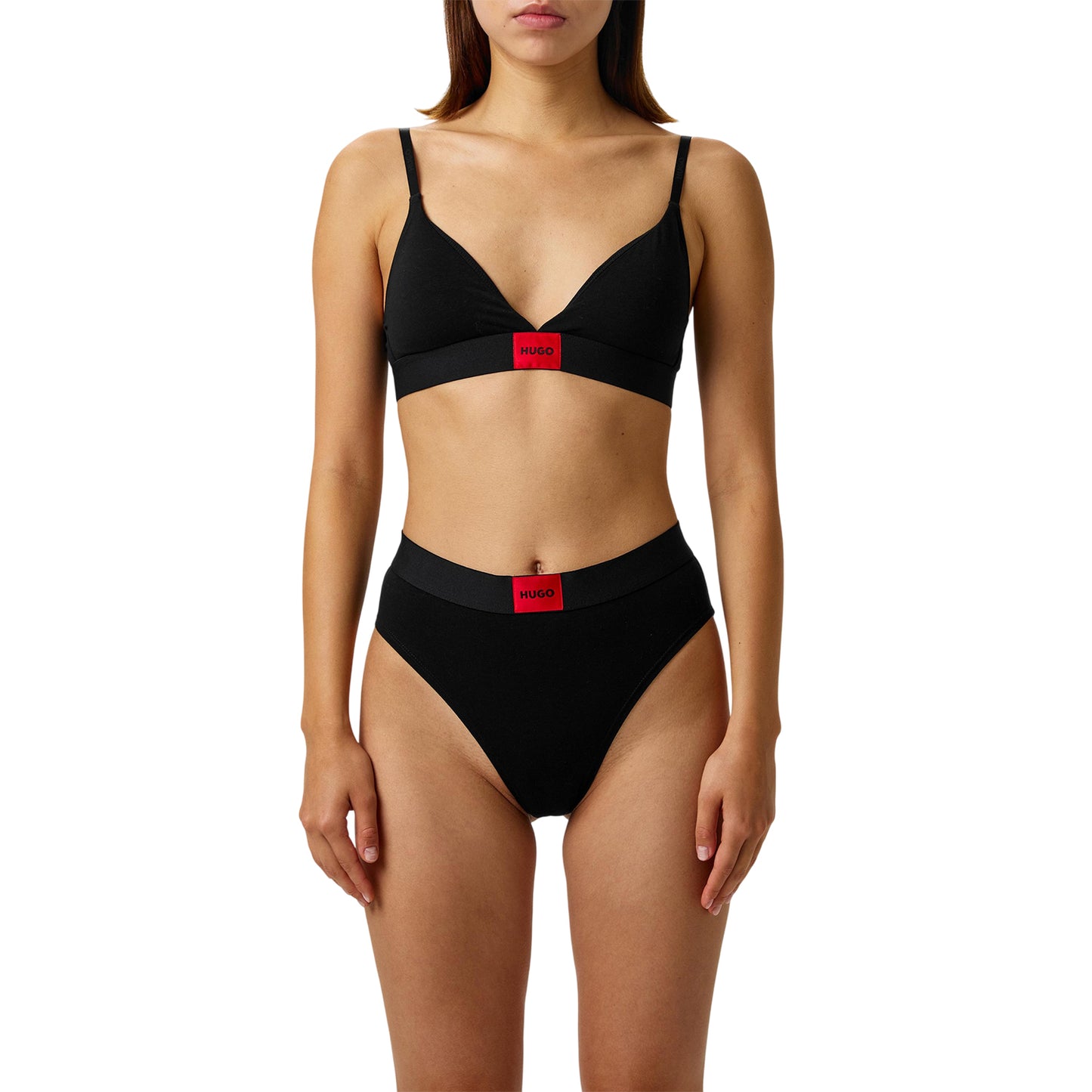 Black - Side - Hugo Womens-Ladies Triangle Cotton Jersey Bra