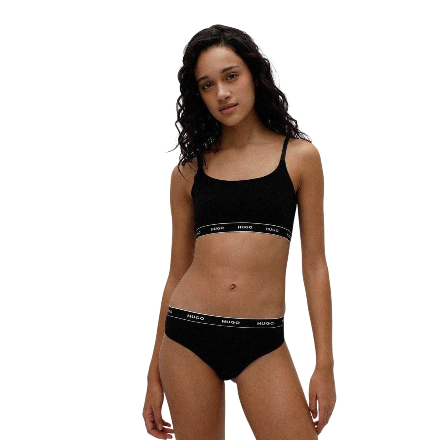 Black - Back - Hugo Womens-Ladies Striped Thong (Pack of 3)