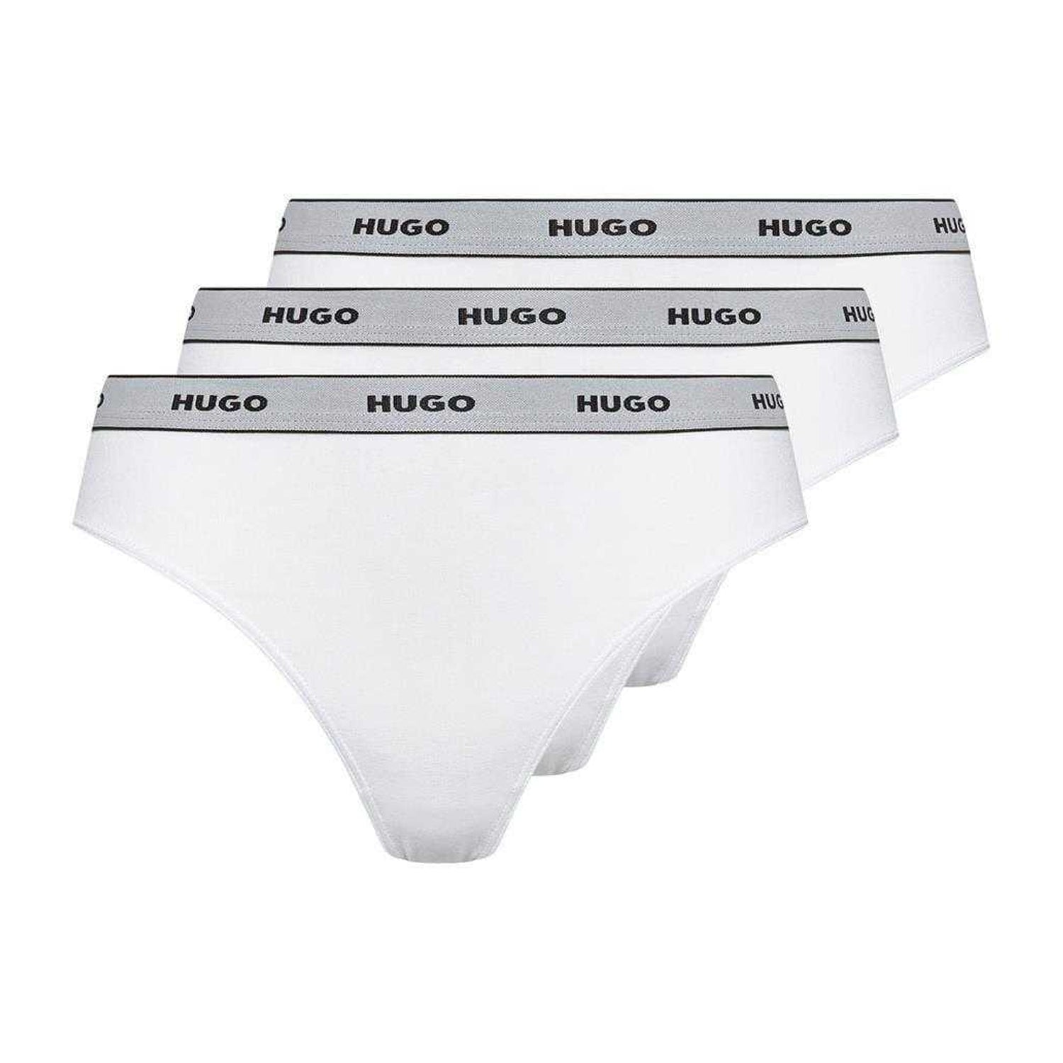 White - Front - Hugo Womens-Ladies Striped Thong (Pack of 3)