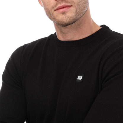 Black - Side - Weekend Offender Mens Argentina Knitted Cotton Crew Neck Sweatshirt