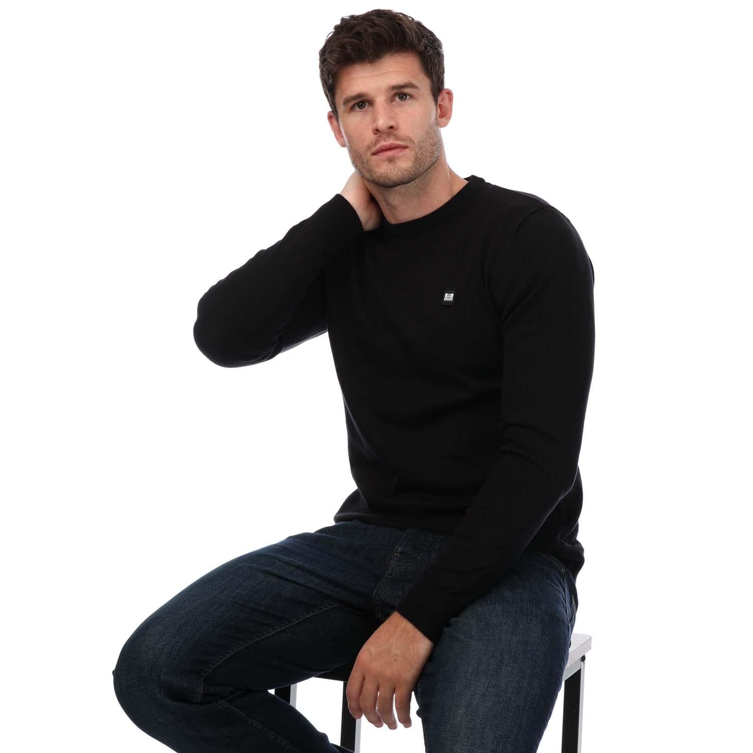 Black - Lifestyle - Weekend Offender Mens Argentina Knitted Cotton Crew Neck Sweatshirt