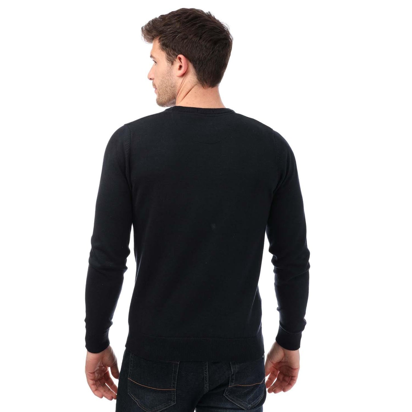Navy - Front - Weekend Offender Mens Argentina Knitted Cotton Crew Neck Sweatshirt
