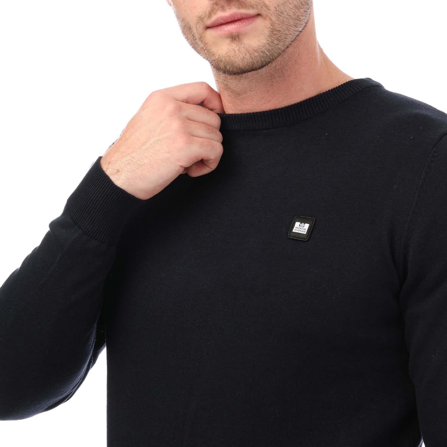 Navy - Back - Weekend Offender Mens Argentina Knitted Cotton Crew Neck Sweatshirt