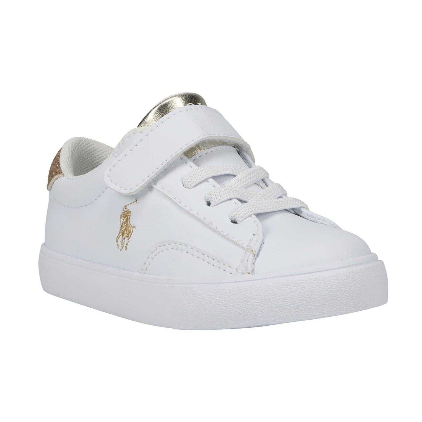 White-Gold - Front - Ralph Lauren Childrens-Kids Theron V Flat Court Shoes