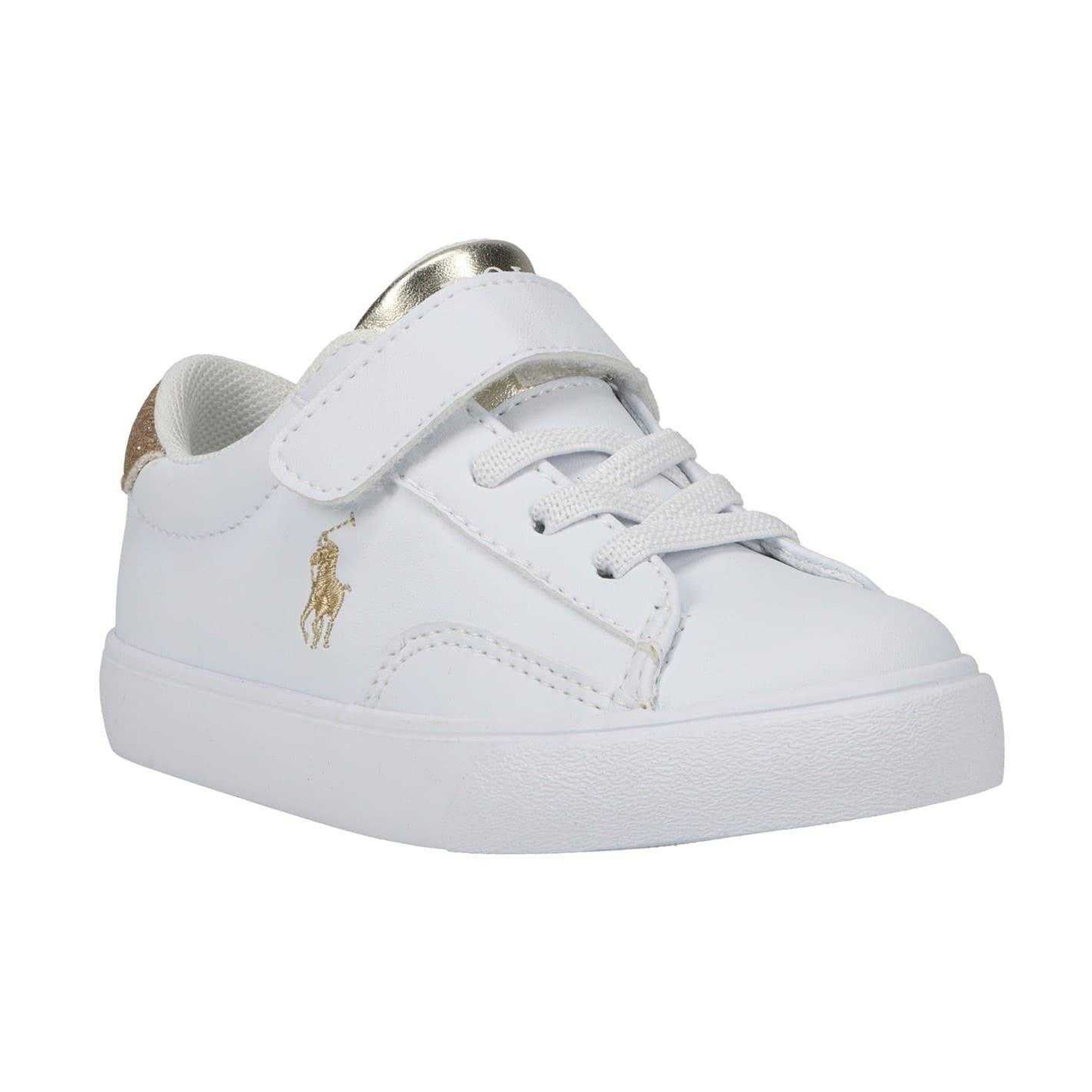 White-Gold - Front - Ralph Lauren Childrens-Kids Theron V Flat Court Shoes