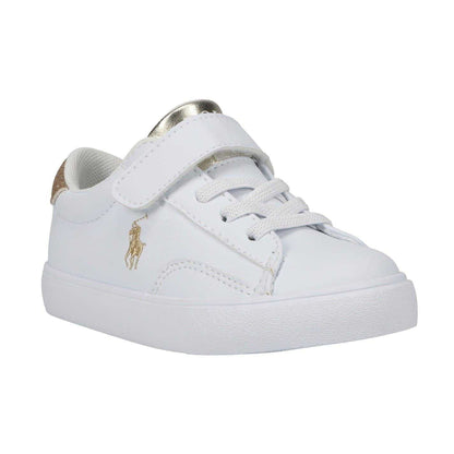 White-Gold - Front - Ralph Lauren Childrens-Kids Theron V Flat Court Shoes