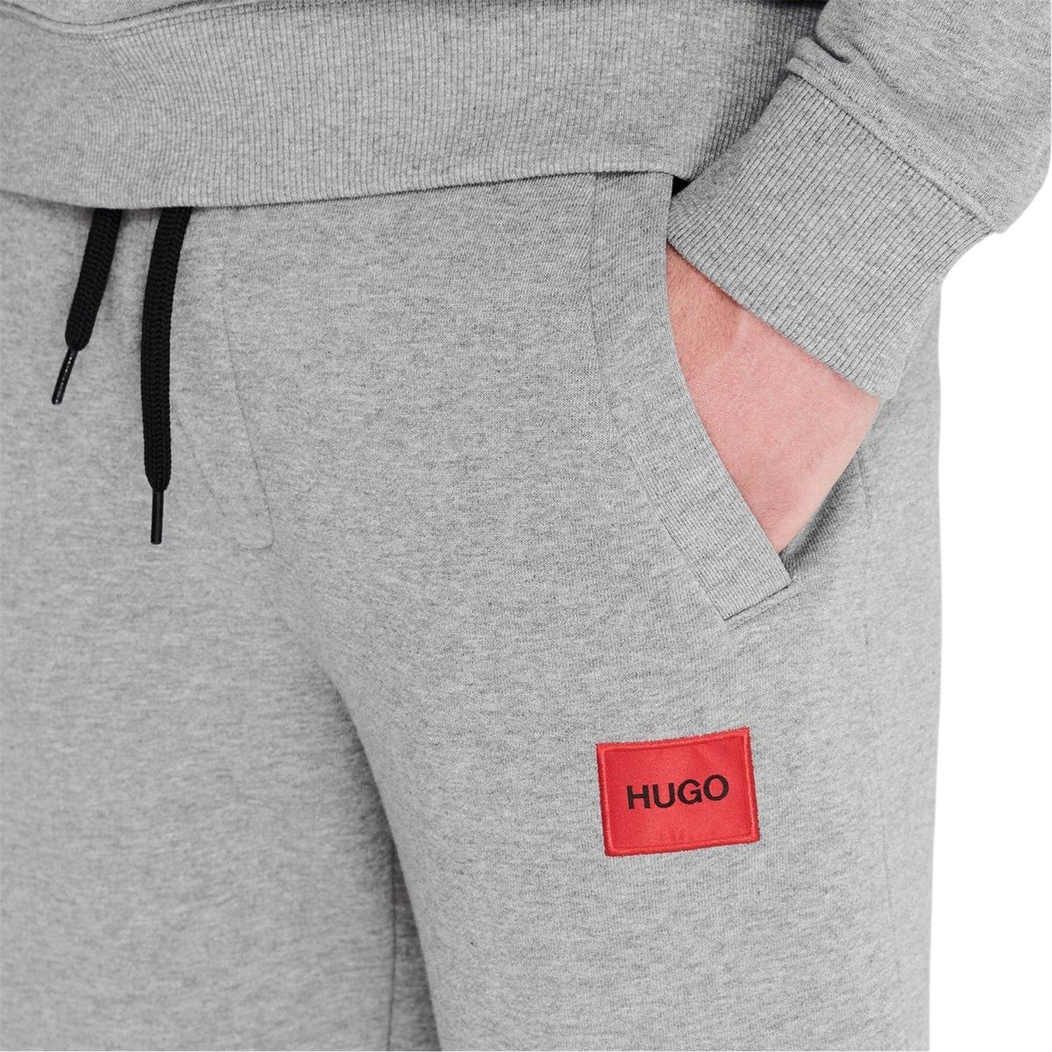 Grey - Side - Hugo Boss Mens Logo Cuffed Jogging Bottoms