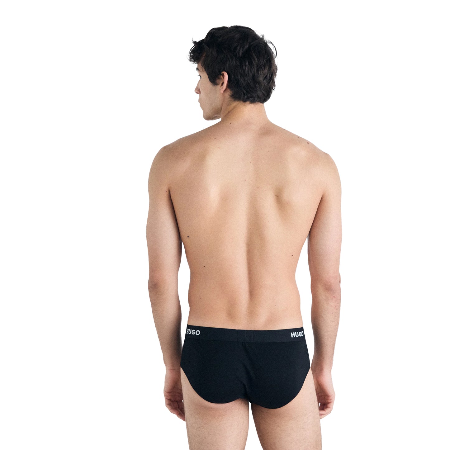 Black - Back - Hugo Mens Logo Stretch Briefs (Pack of 3)