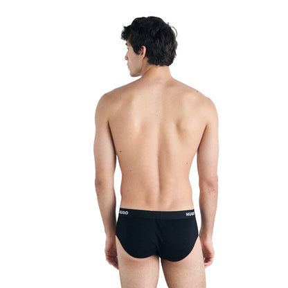 Black - Back - Hugo Mens Logo Stretch Briefs (Pack of 3)