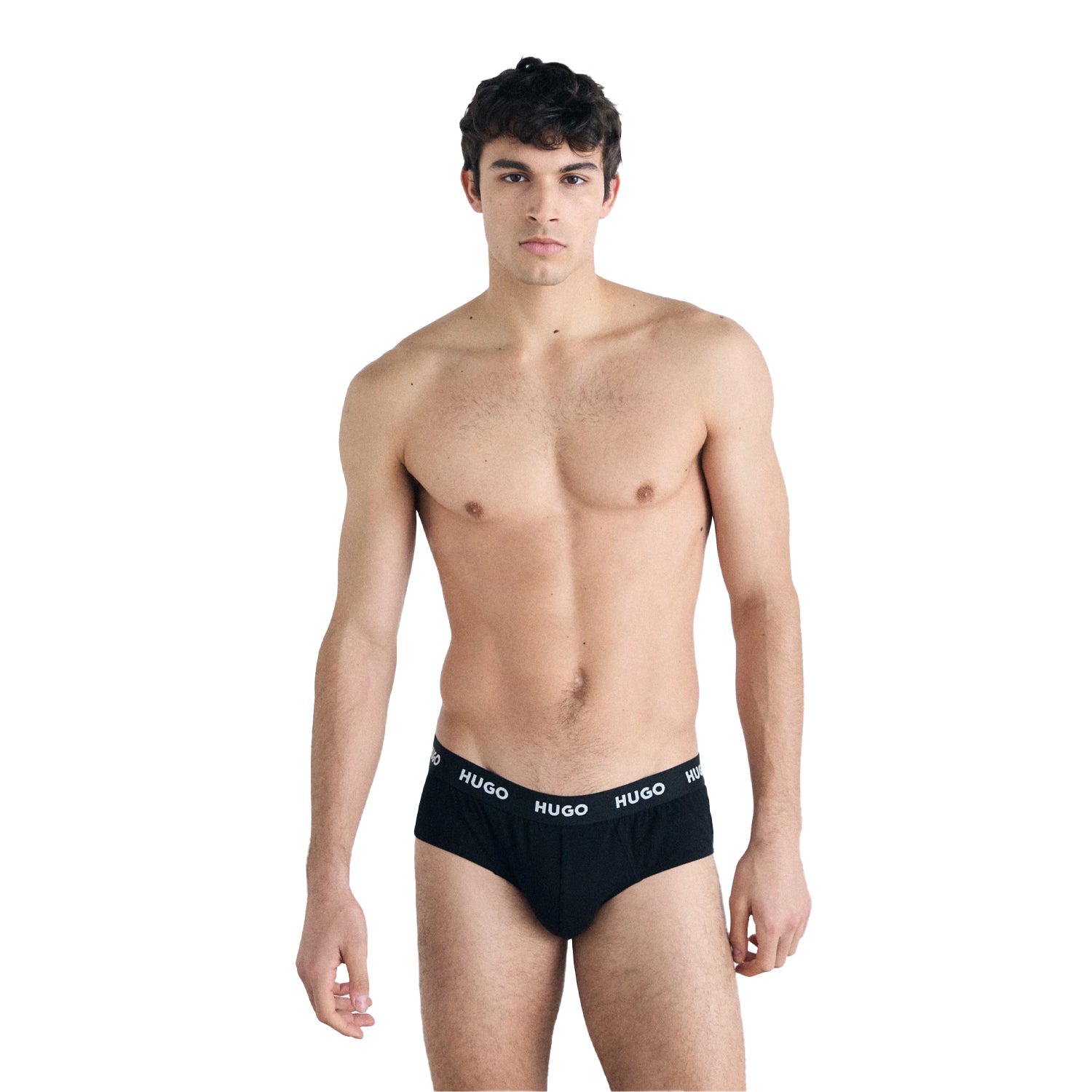 Black - Side - Hugo Mens Logo Stretch Briefs (Pack of 3)