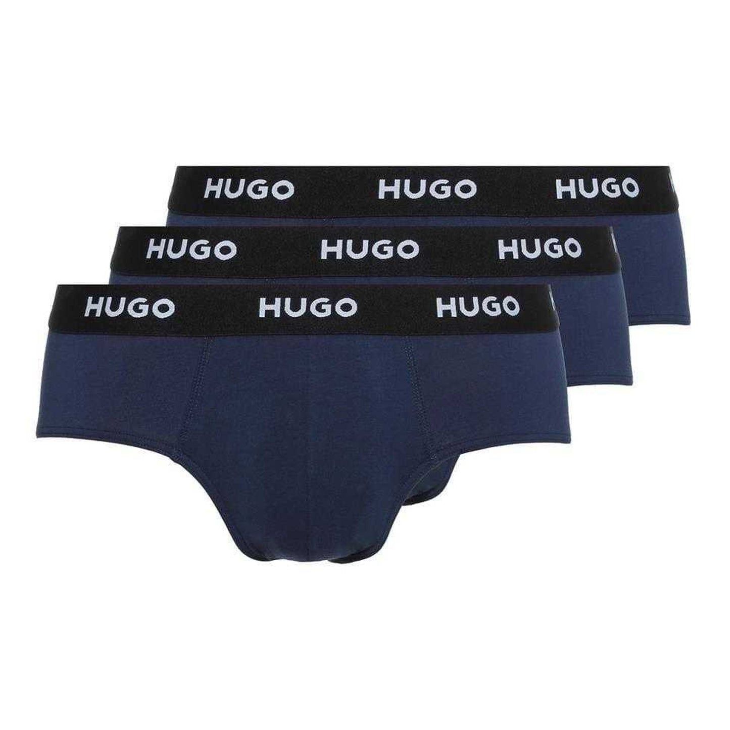 Navy - Front - Hugo Mens Logo Stretch Briefs (Pack of 3)