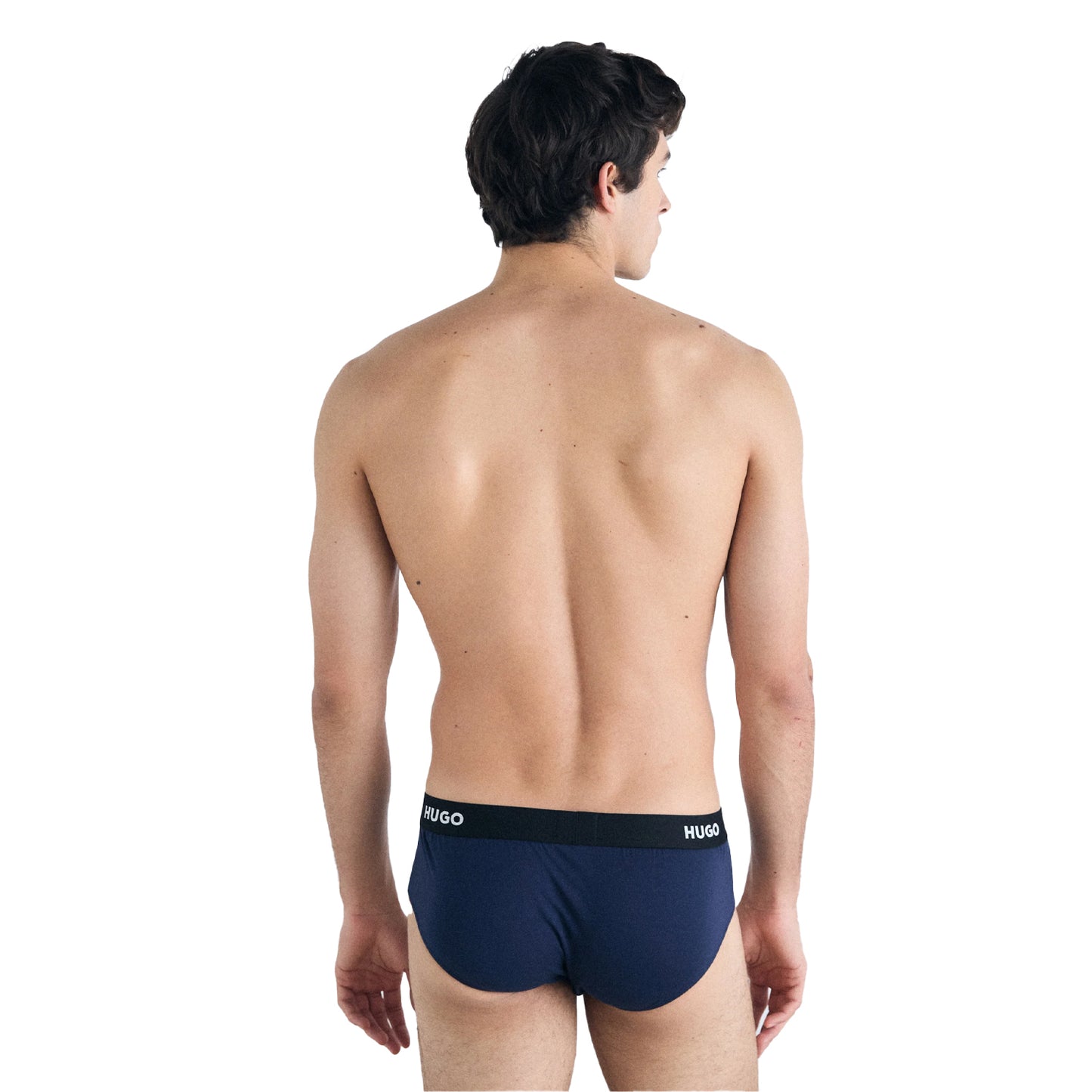 Navy - Back - Hugo Mens Logo Stretch Briefs (Pack of 3)