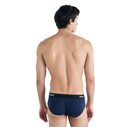 Navy - Back - Hugo Mens Logo Stretch Briefs (Pack of 3)