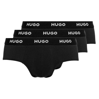 Black - Front - Hugo Mens Logo Stretch Briefs (Pack of 3)