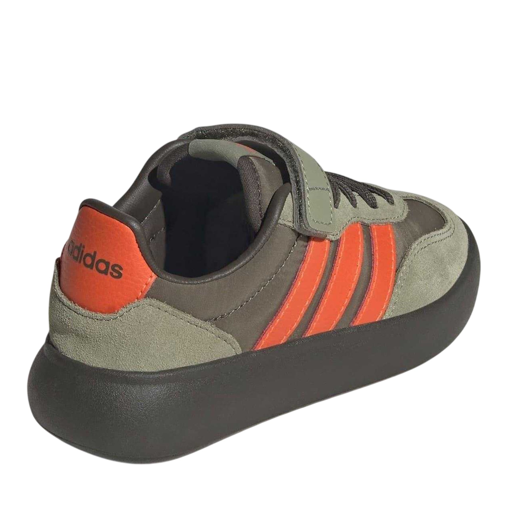 Olive-Orange - Back - Adidas Childrens-Kids Barreda 3 Stripes Leather Flatform Trainers