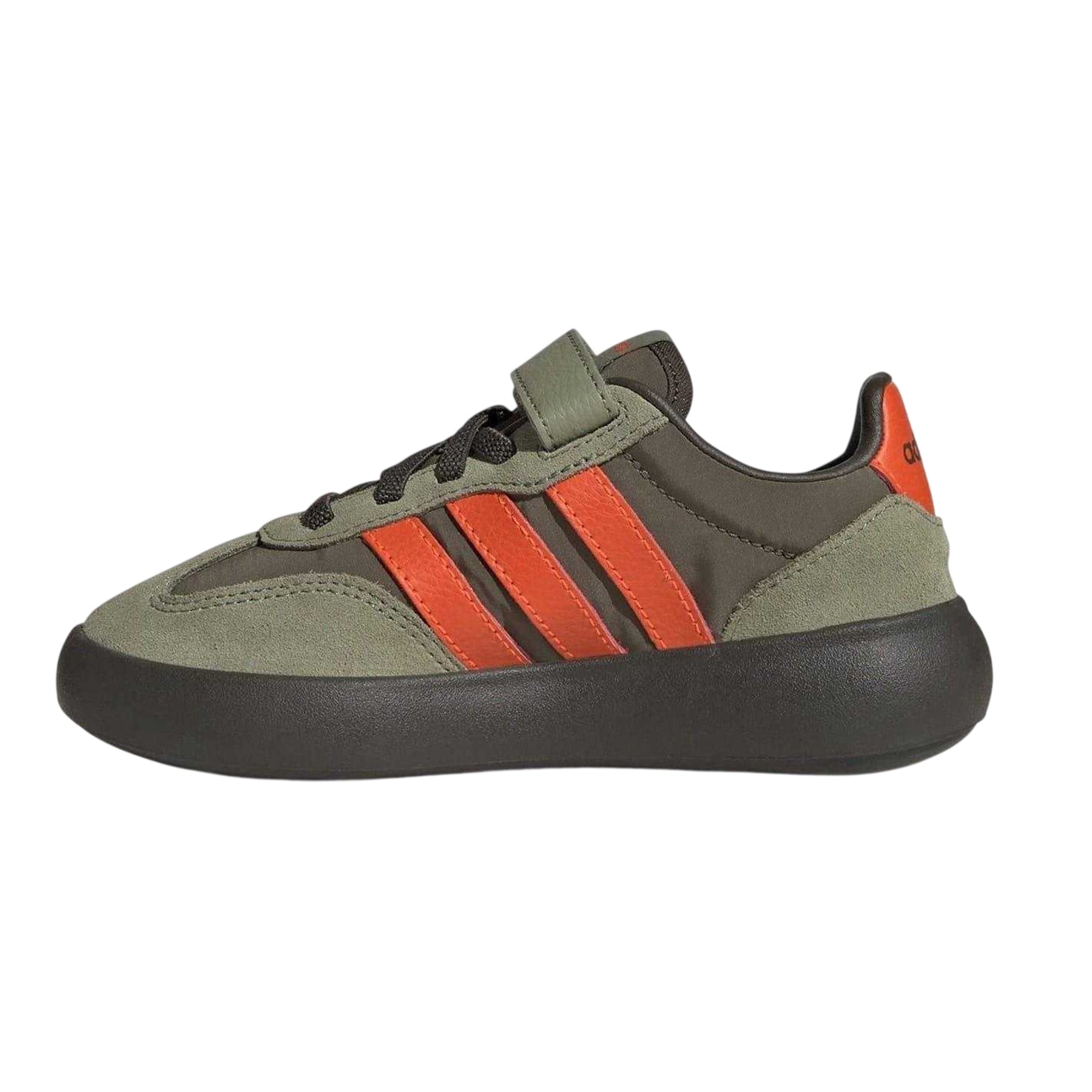 Olive-Orange - Side - Adidas Childrens-Kids Barreda 3 Stripes Leather Flatform Trainers