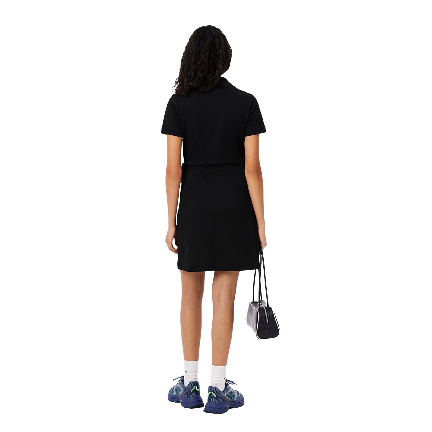 Black - Back - Lacoste Womens-Ladies V Neck Short-Sleeved Wrap Dress