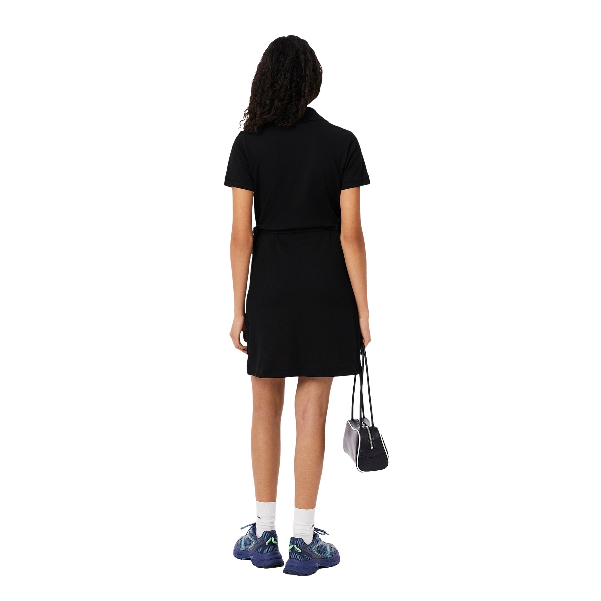 Black - Back - Lacoste Womens-Ladies V Neck Short-Sleeved Wrap Dress