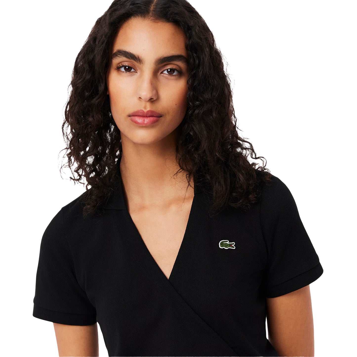 Black - Side - Lacoste Womens-Ladies V Neck Short-Sleeved Wrap Dress