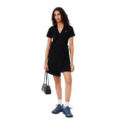 White - Front - Lacoste Womens-Ladies V Neck Short-Sleeved Wrap Dress