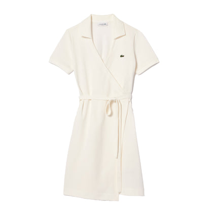 White - Back - Lacoste Womens-Ladies V Neck Short-Sleeved Wrap Dress