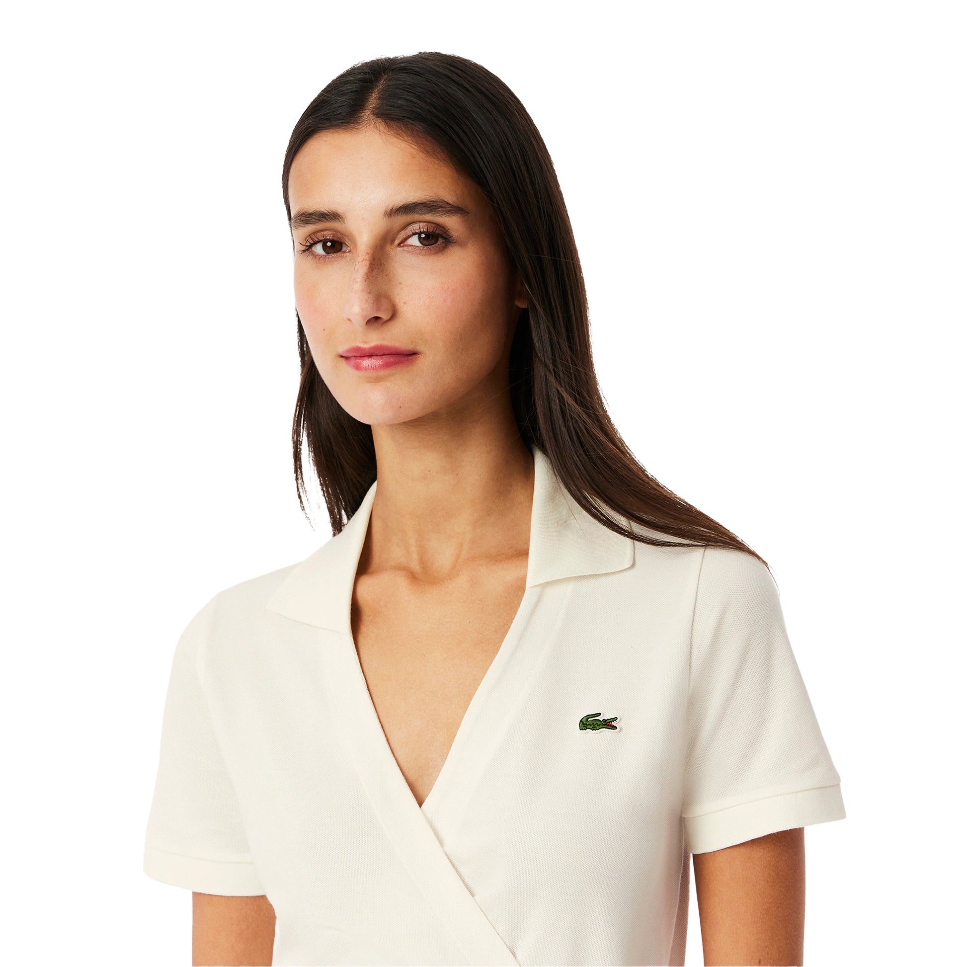 White - Lifestyle - Lacoste Womens-Ladies V Neck Short-Sleeved Wrap Dress