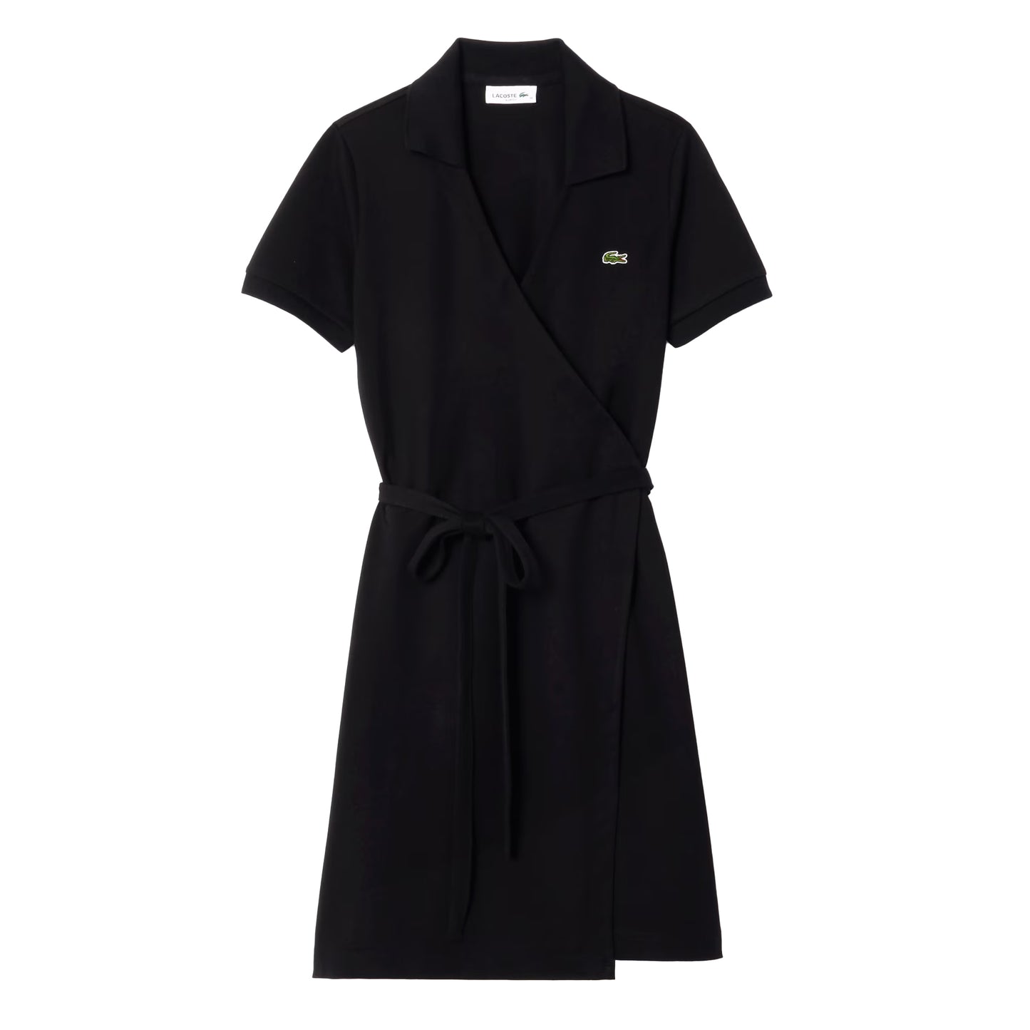 Black - Front - Lacoste Womens-Ladies V Neck Short-Sleeved Wrap Dress