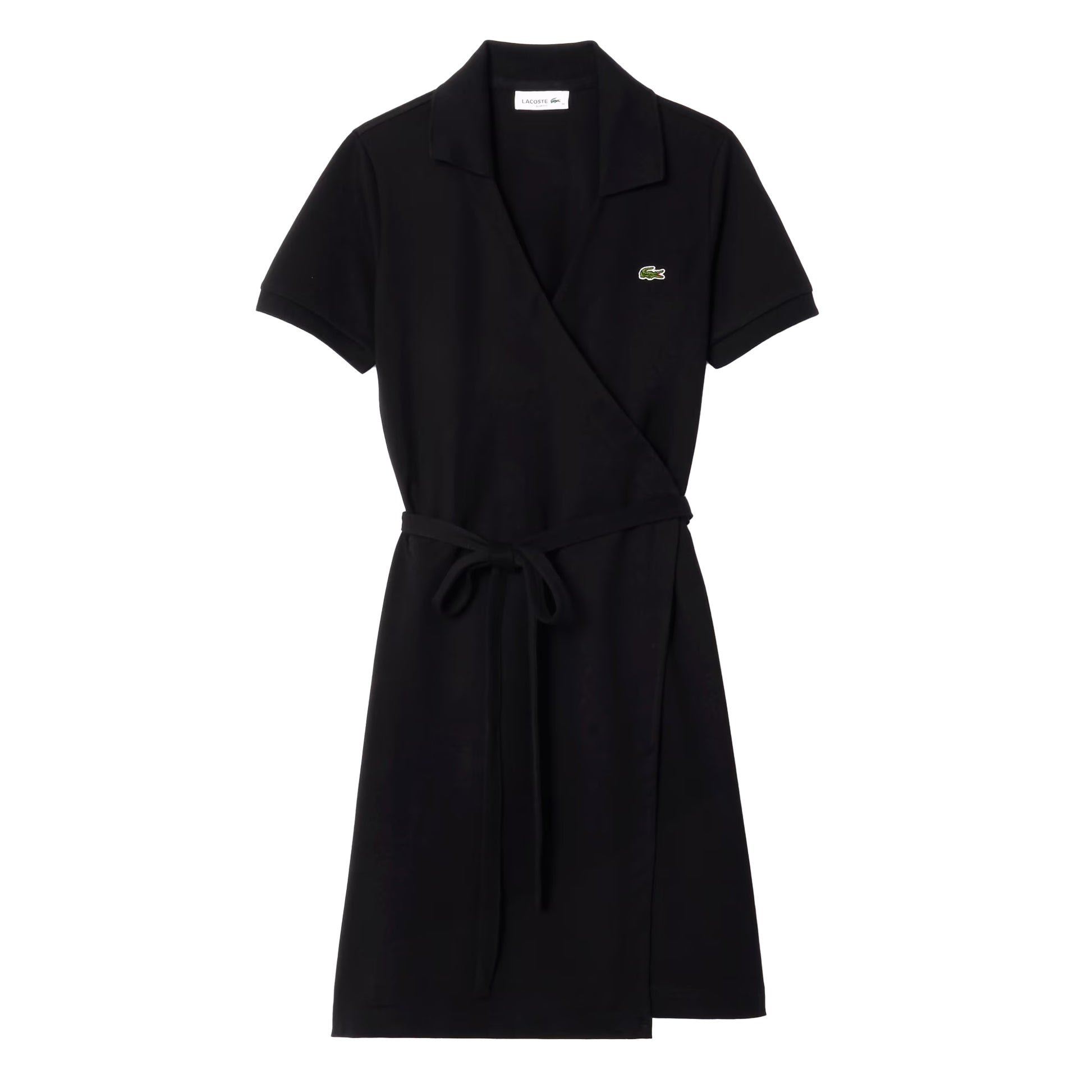Black - Front - Lacoste Womens-Ladies V Neck Short-Sleeved Wrap Dress