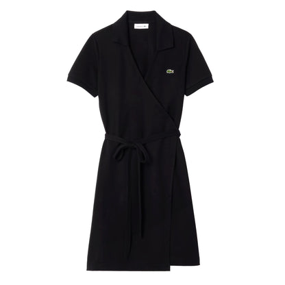 Black - Front - Lacoste Womens-Ladies V Neck Short-Sleeved Wrap Dress