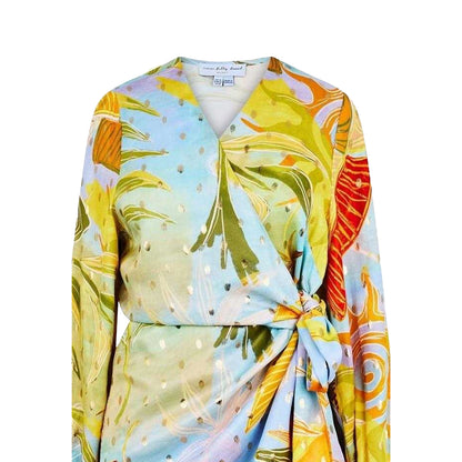 Blue-Yellow - Side - Never Fully Dressed Womens-Ladies Floral V Neck Long-Sleeved Wrap Dress
