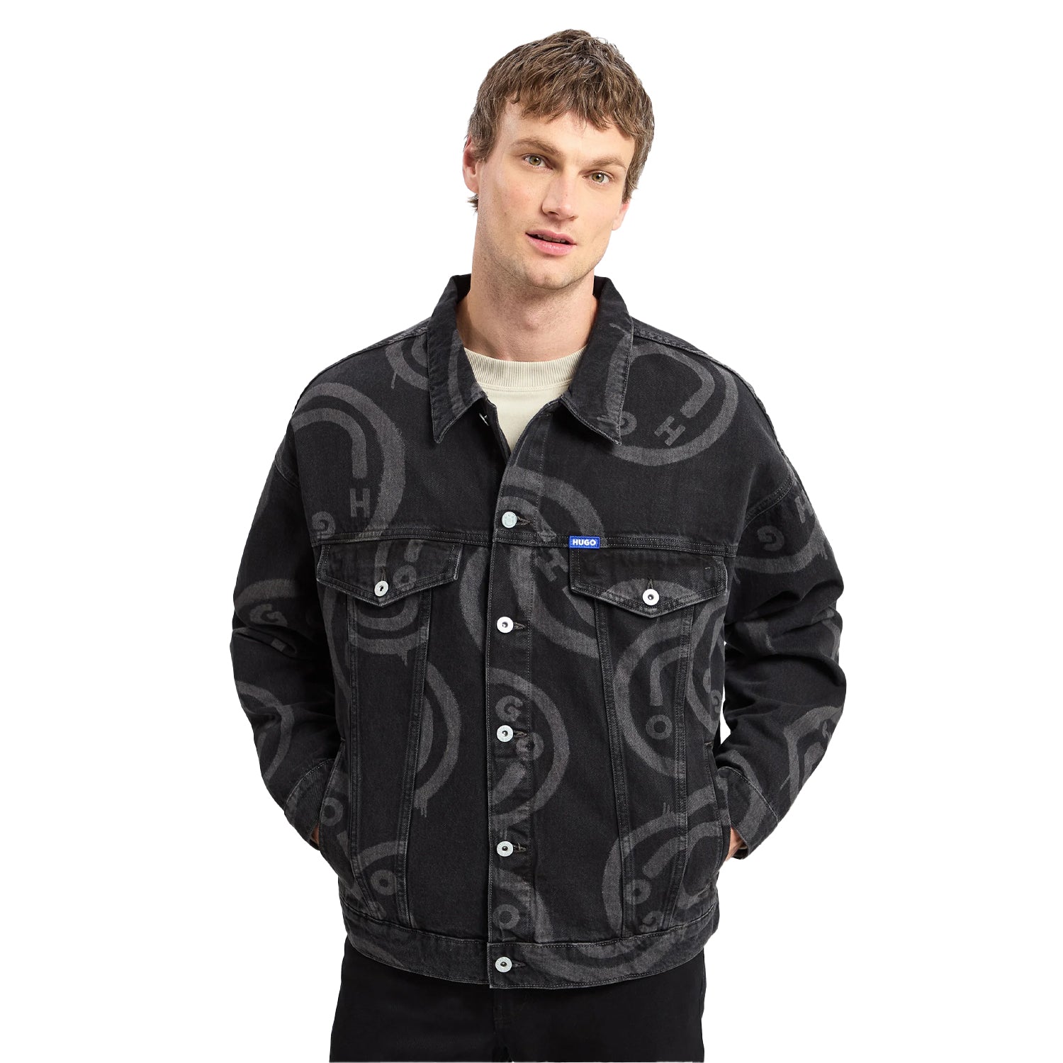 Black - Side - Hugo Mens Wes Slim Denim Jacket