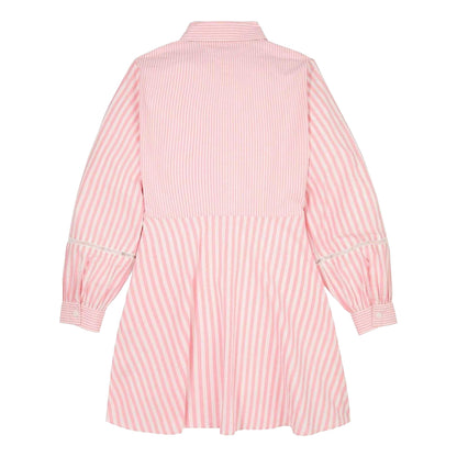 Pink - Back - Tommy Hilfiger Girls Striped Collared Mini Shirt Dress