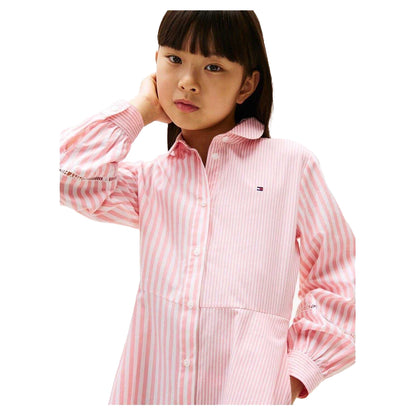 Pink - Side - Tommy Hilfiger Girls Striped Collared Mini Shirt Dress