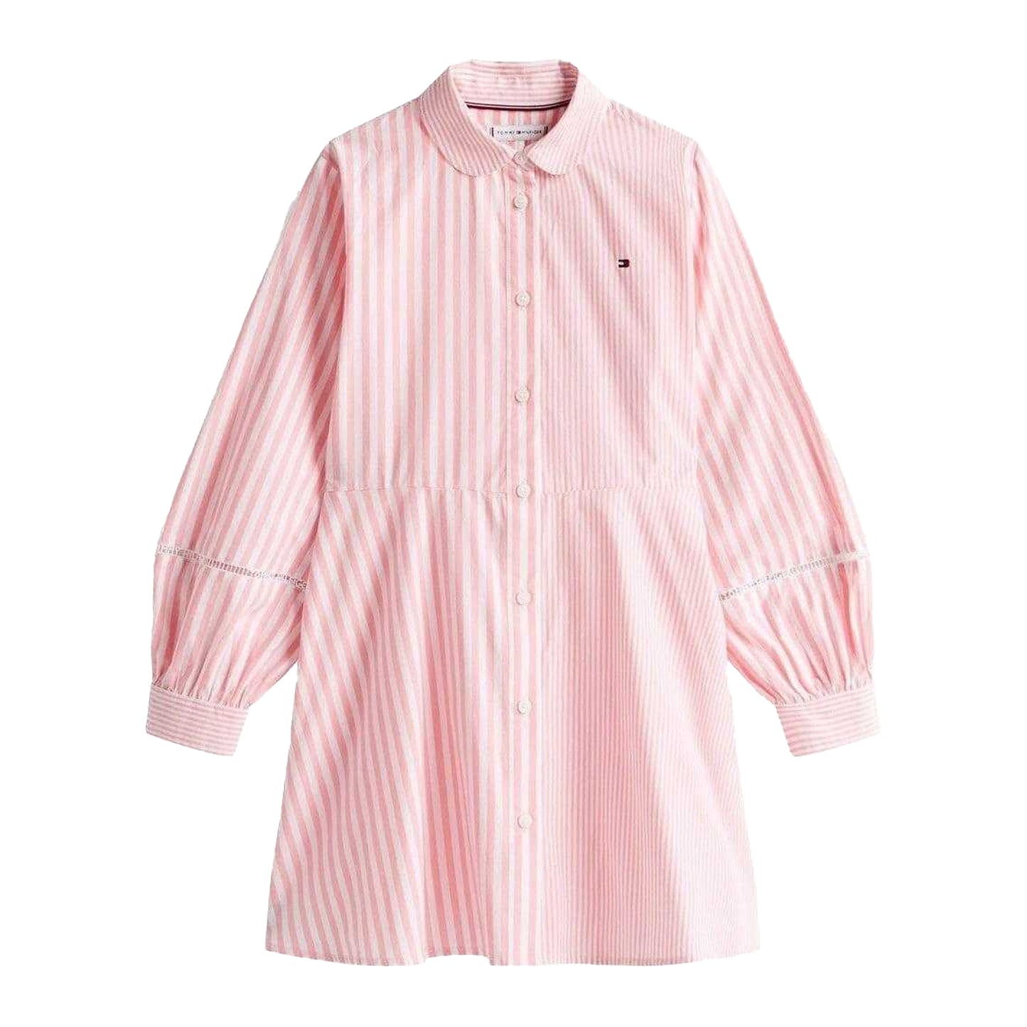 Pink - Front - Tommy Hilfiger Girls Striped Collared Mini Shirt Dress