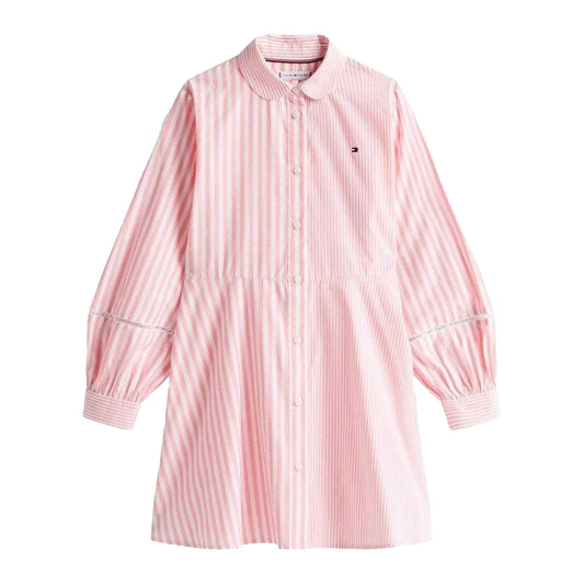 Pink - Front - Tommy Hilfiger Girls Striped Collared Mini Shirt Dress