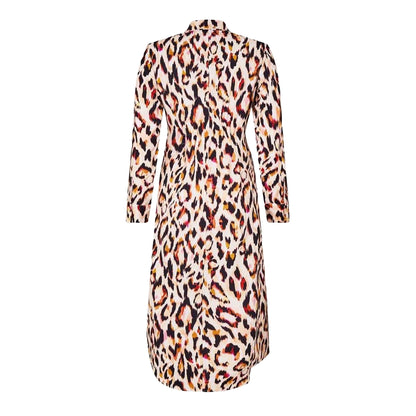 Pink - Back - Biba Womens-Ladies Leopard Print Midi Shirt Dress