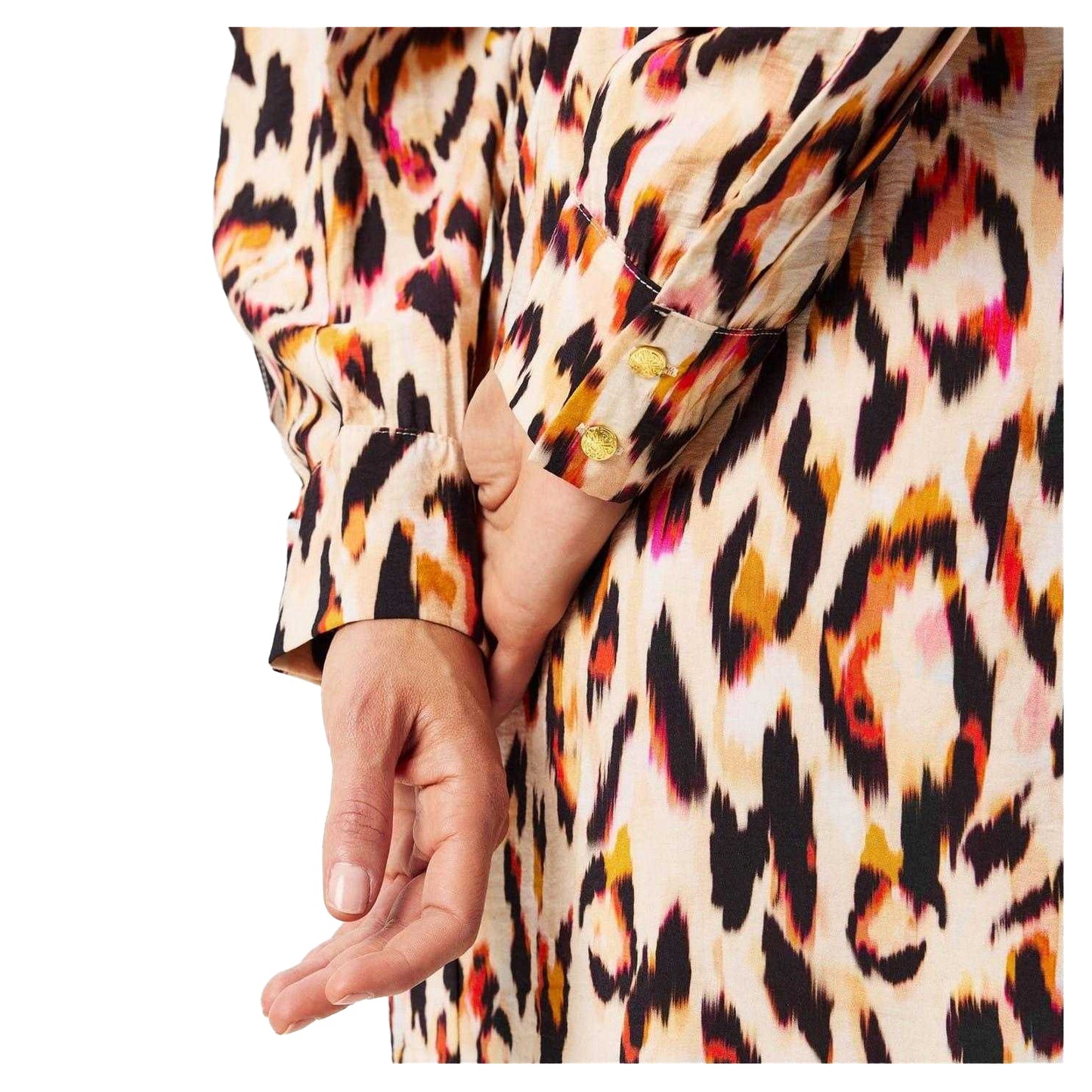 Pink - Side - Biba Womens-Ladies Leopard Print Midi Shirt Dress
