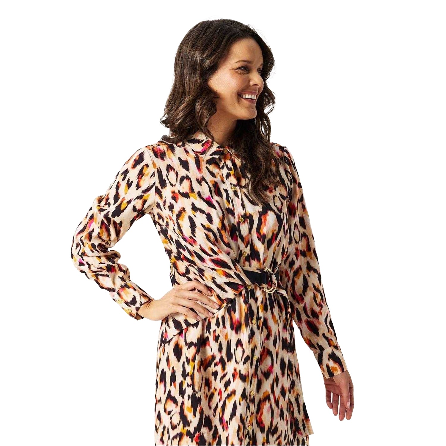 Pink - Lifestyle - Biba Womens-Ladies Leopard Print Midi Shirt Dress