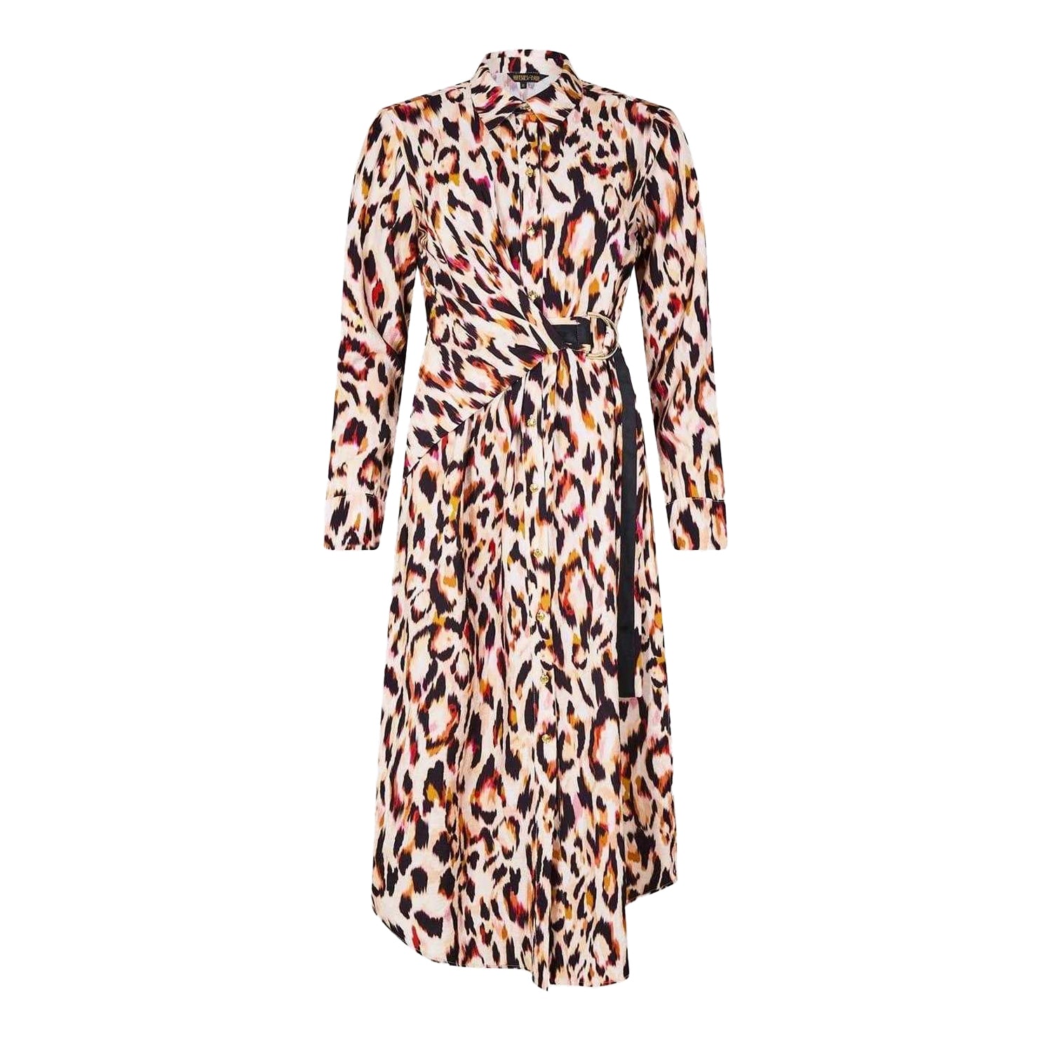 Pink - Front - Biba Womens-Ladies Leopard Print Midi Shirt Dress