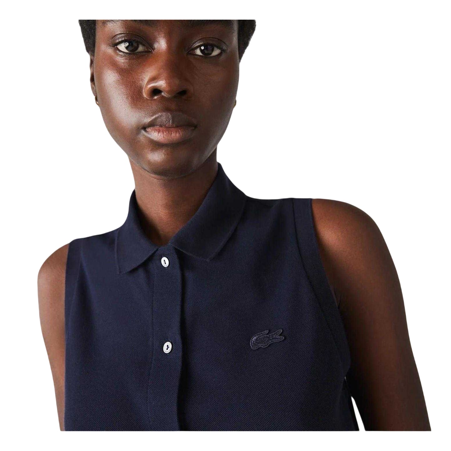 Navy Blue - Side - Lacoste Womens-Ladies Collared T-Shirt Dress