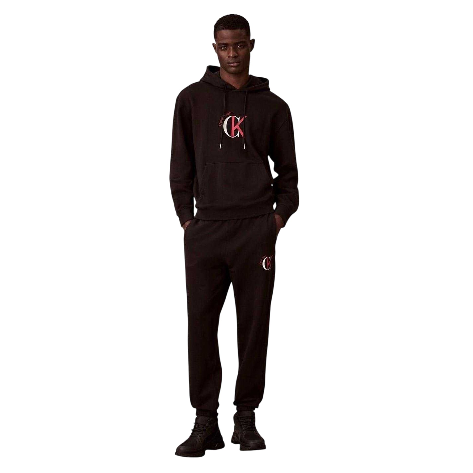 Black - Side - Calvin Klein Mens Logo Terrycloth Hoodie
