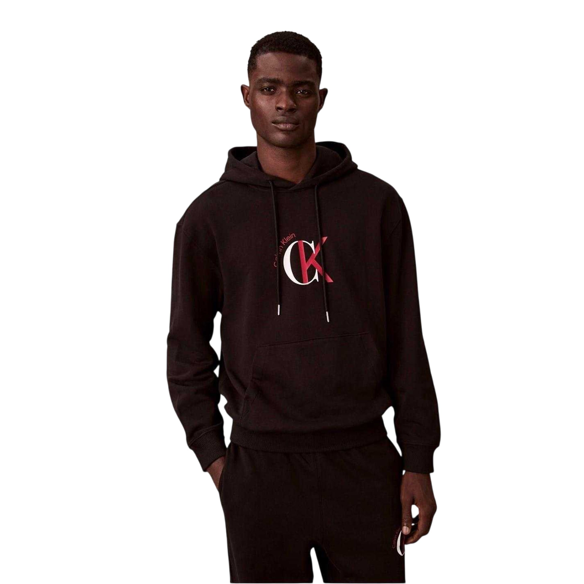 Black - Front - Calvin Klein Mens Logo Terrycloth Hoodie