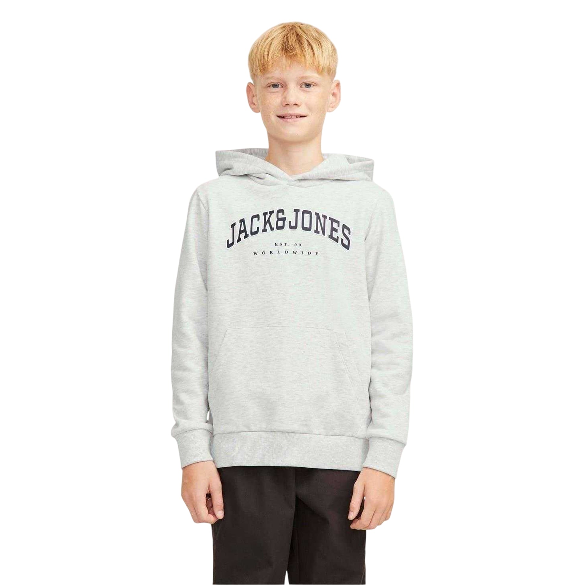 White Melange Melange - Side - Jack And Jones Boys Lettering Long-Sleeved Varsity Hoodie