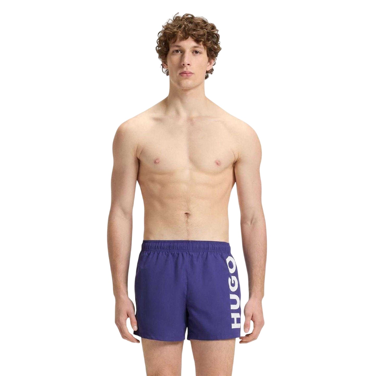 Blue - Side - Hugo Mens Abas Logo Swim Shorts