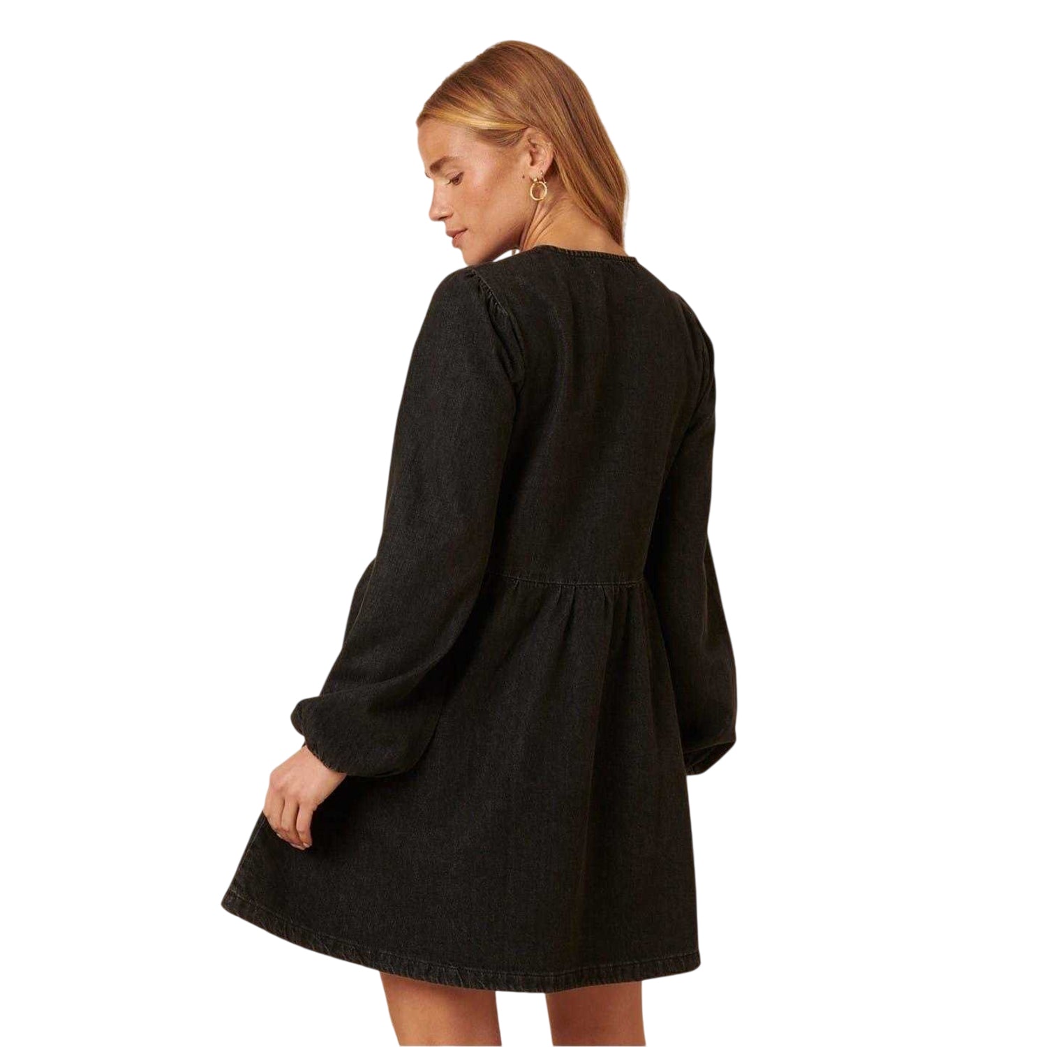 Black - Back - Nobody´s Child Womens-Ladies Eden Denim Tie Neck Mini Dress
