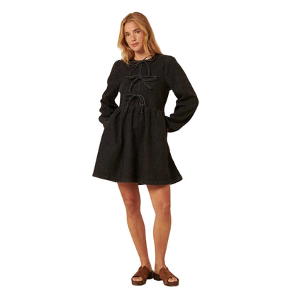 Black - Side - Nobody´s Child Womens-Ladies Eden Denim Tie Neck Mini Dress