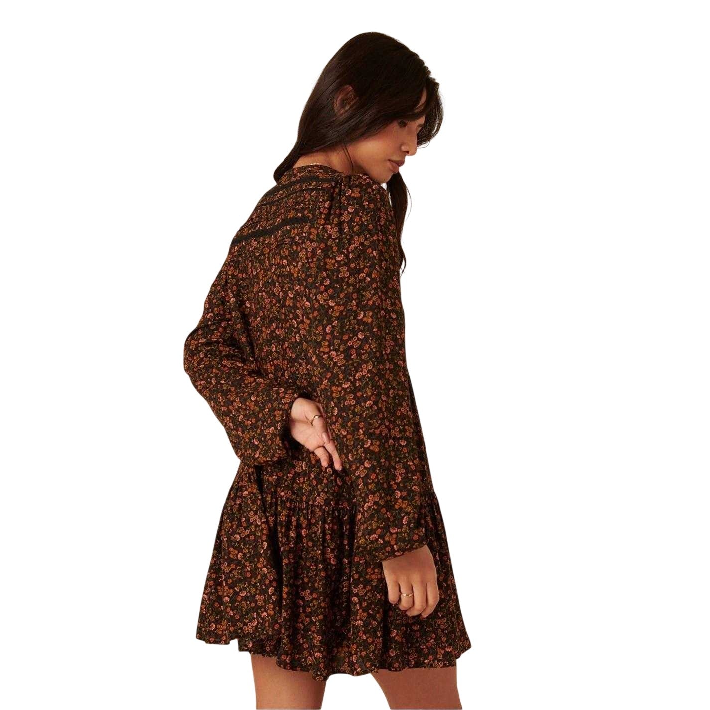 Black-Orange - Back - Nobody´s Child Womens-Ladies Marley Ditsy Print Tiered Mini Dress